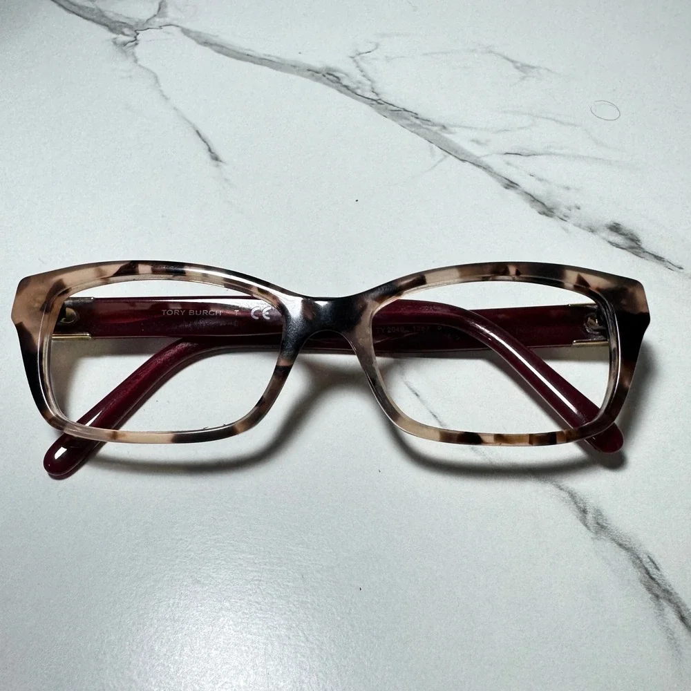 Tory Burch TY 2049 1363 Tortoise Burgundy Eyeglass Frames 51-17-135 Rectangular
